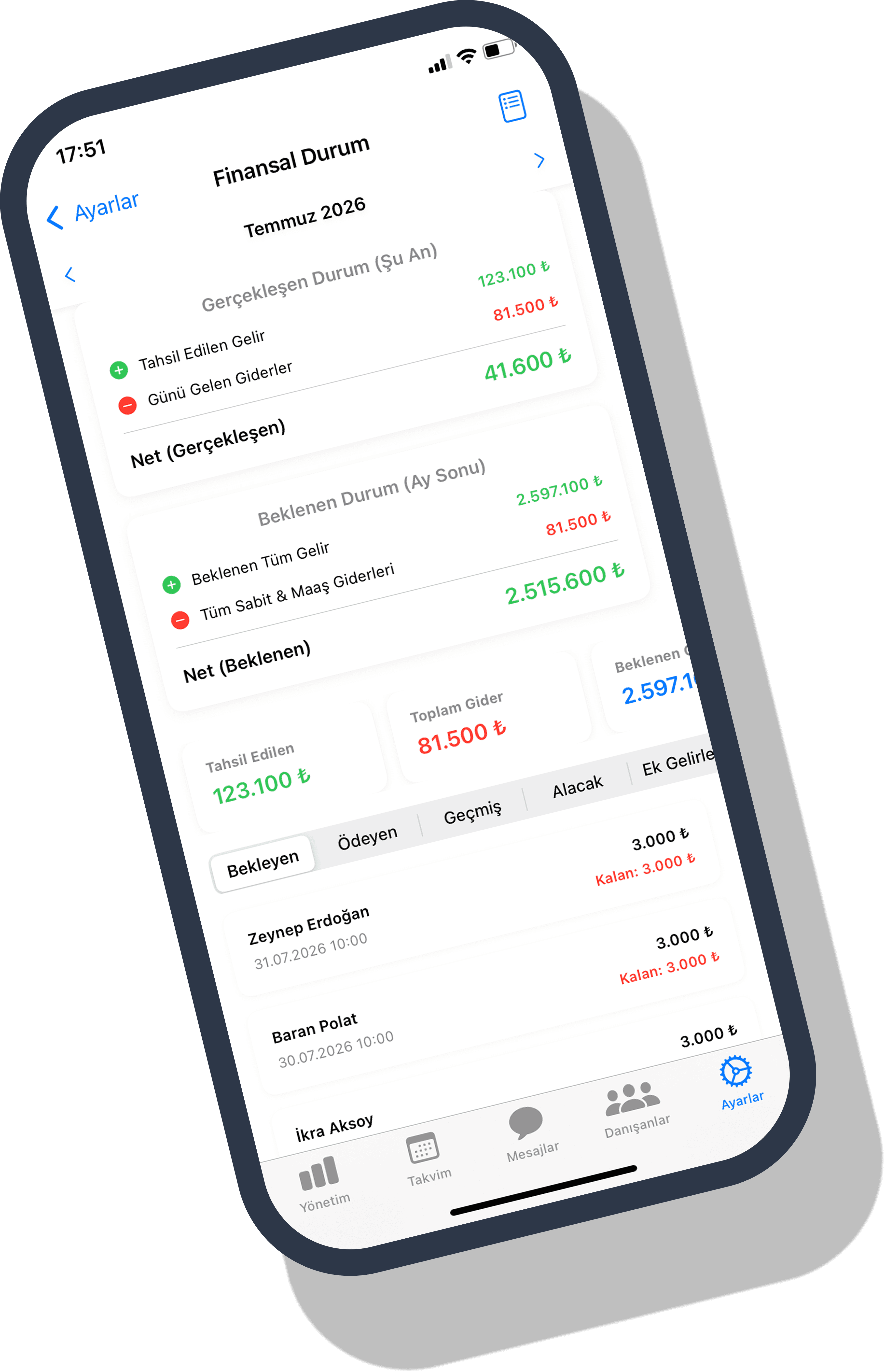 Anaduyu MYS mobil uygulama: finansal durum ekranı